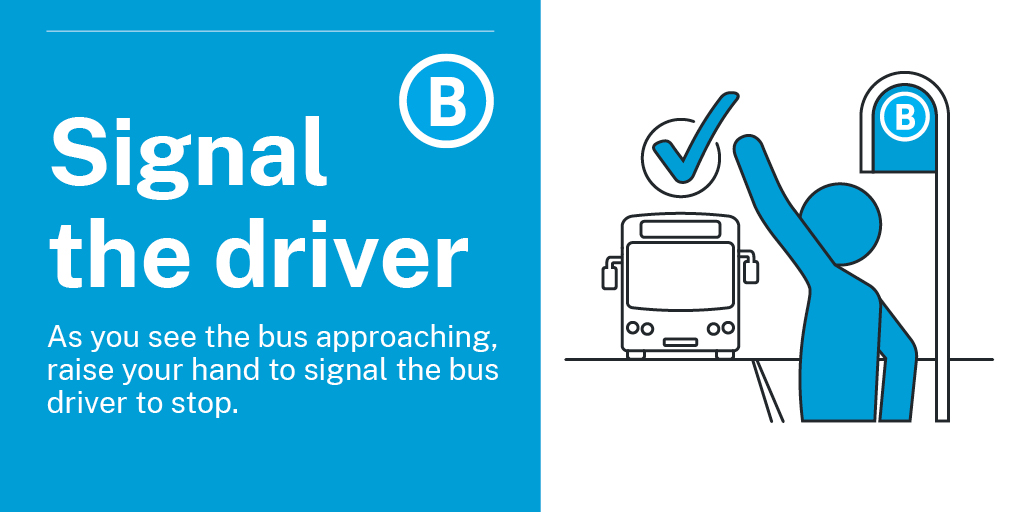 Blue animated person signalling the bus driver