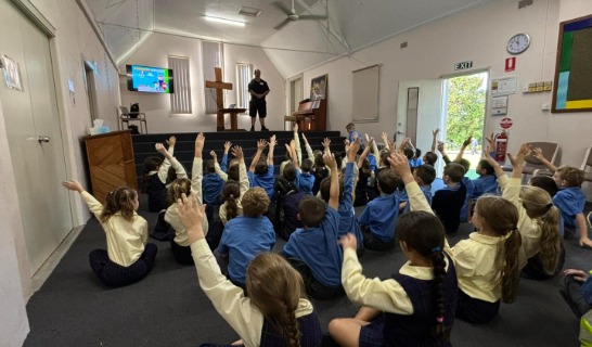 Students learning about Bus Safety